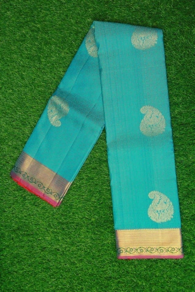 Kanchi sky blue Silk Saree with mango butis