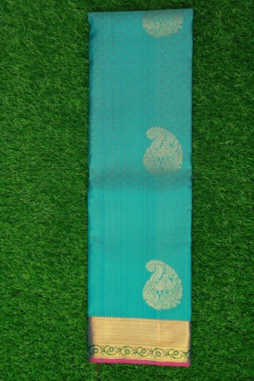 Kanchi sky blue Silk Saree with mango butis