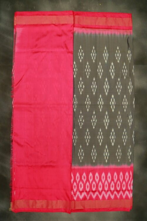 pochampalli Ash color  DOUBLE IKKAT Silk saree