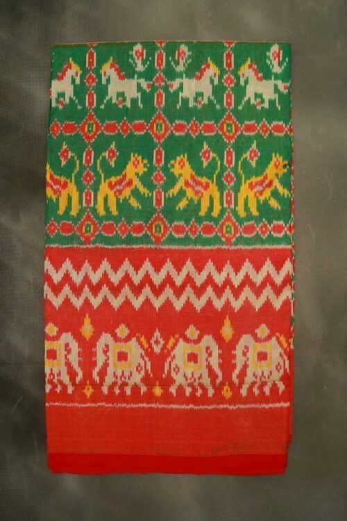 Pochampally Green color DOUBLE IKKAT silk saree