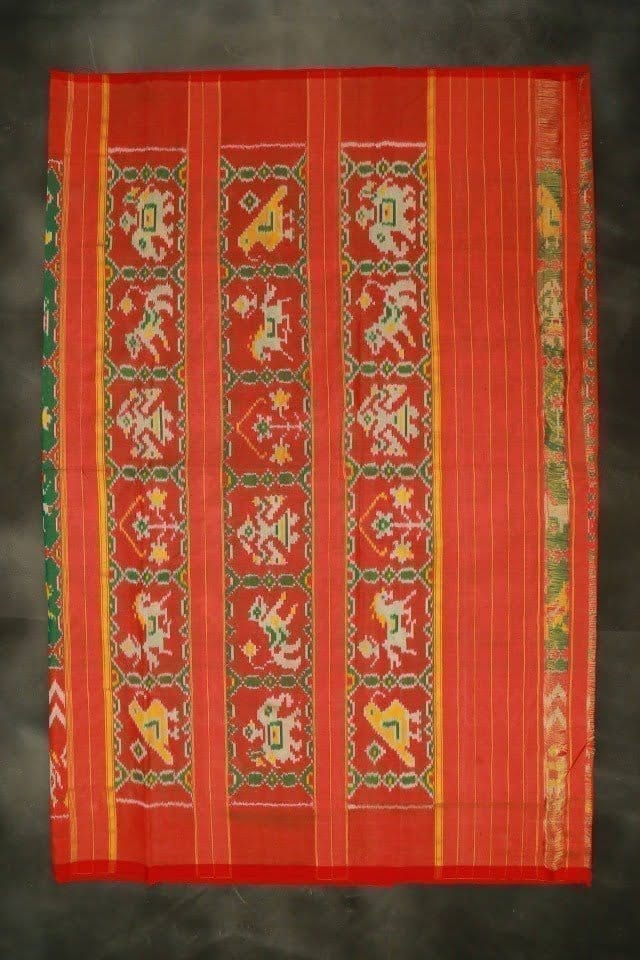 Pochampally Green color DOUBLE IKKAT silk saree