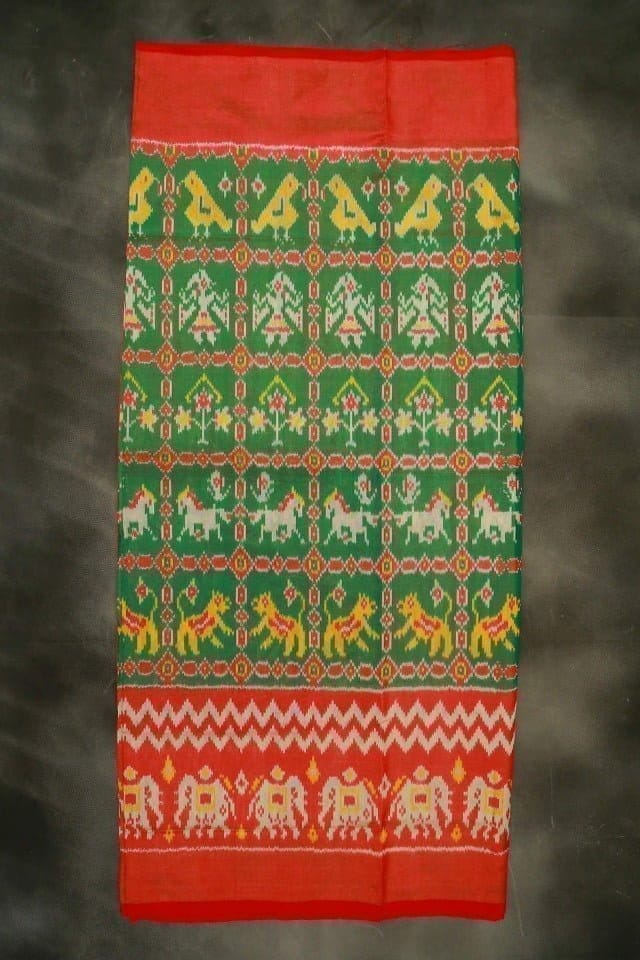 Pochampally Green color DOUBLE IKKAT silk saree