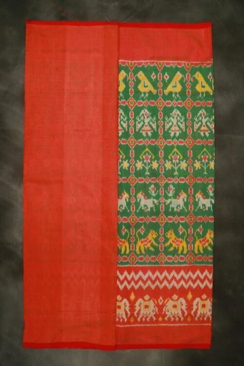 Pochampally Green color DOUBLE IKKAT silk saree