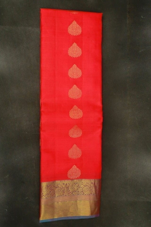 rani  Pink Kanchi Silk Saree with zari buttis