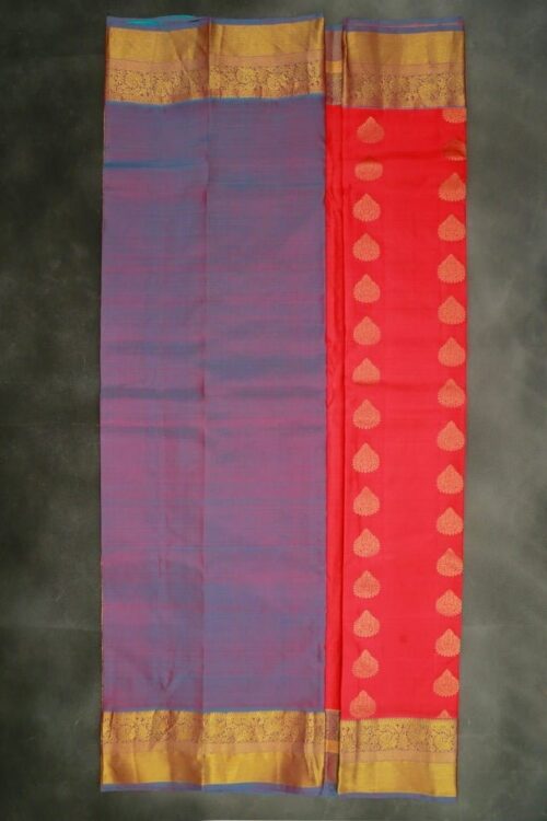 rani  Pink Kanchi Silk Saree with zari buttis