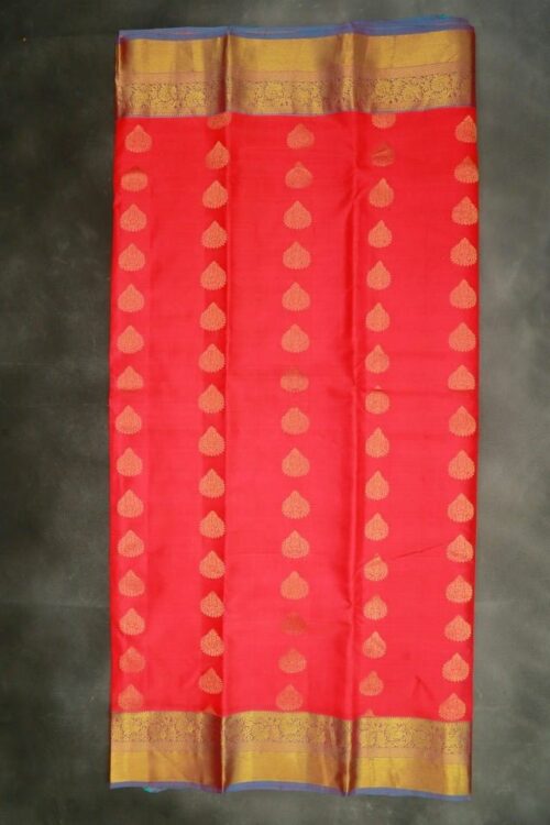 rani  Pink Kanchi Silk Saree with zari buttis