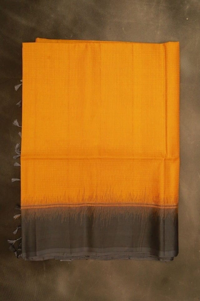 Kanchi Mustard Yellow ash border  Silk Saree