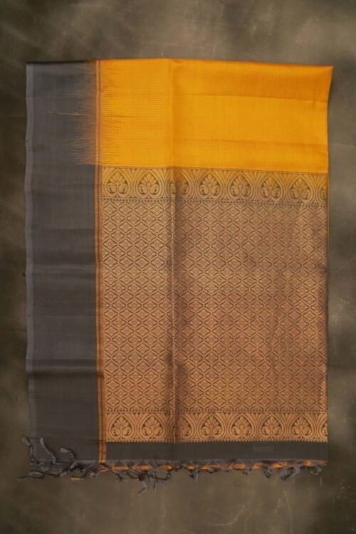 Kanchi Mustard Yellow ash border  Silk Saree
