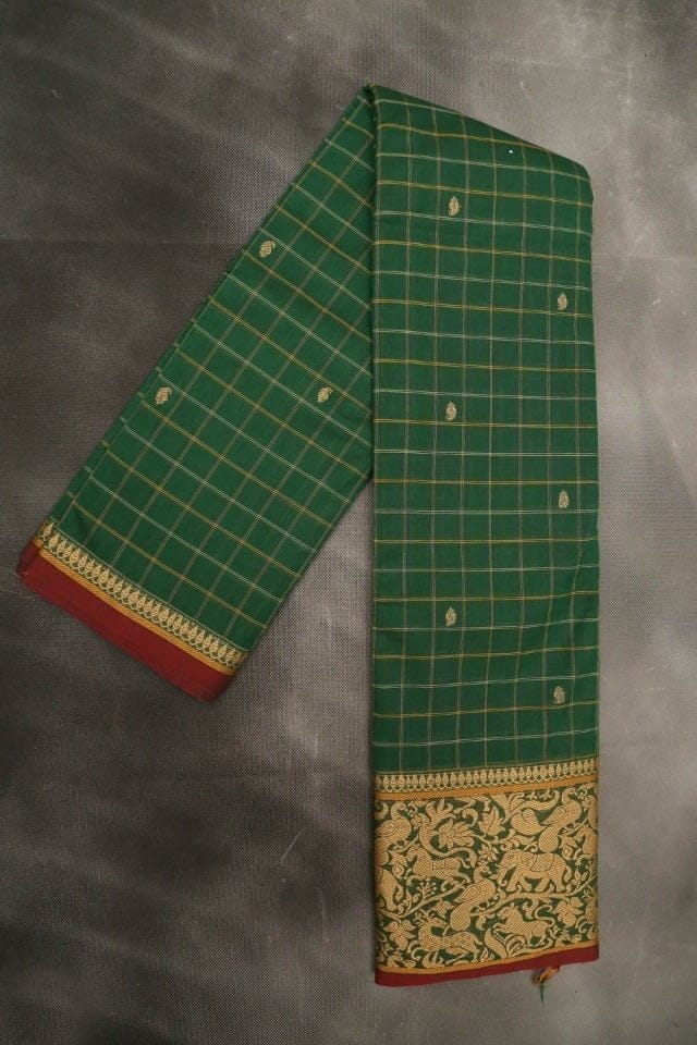 Beautiful Green Checks  Kanchi Cotton saree- 16