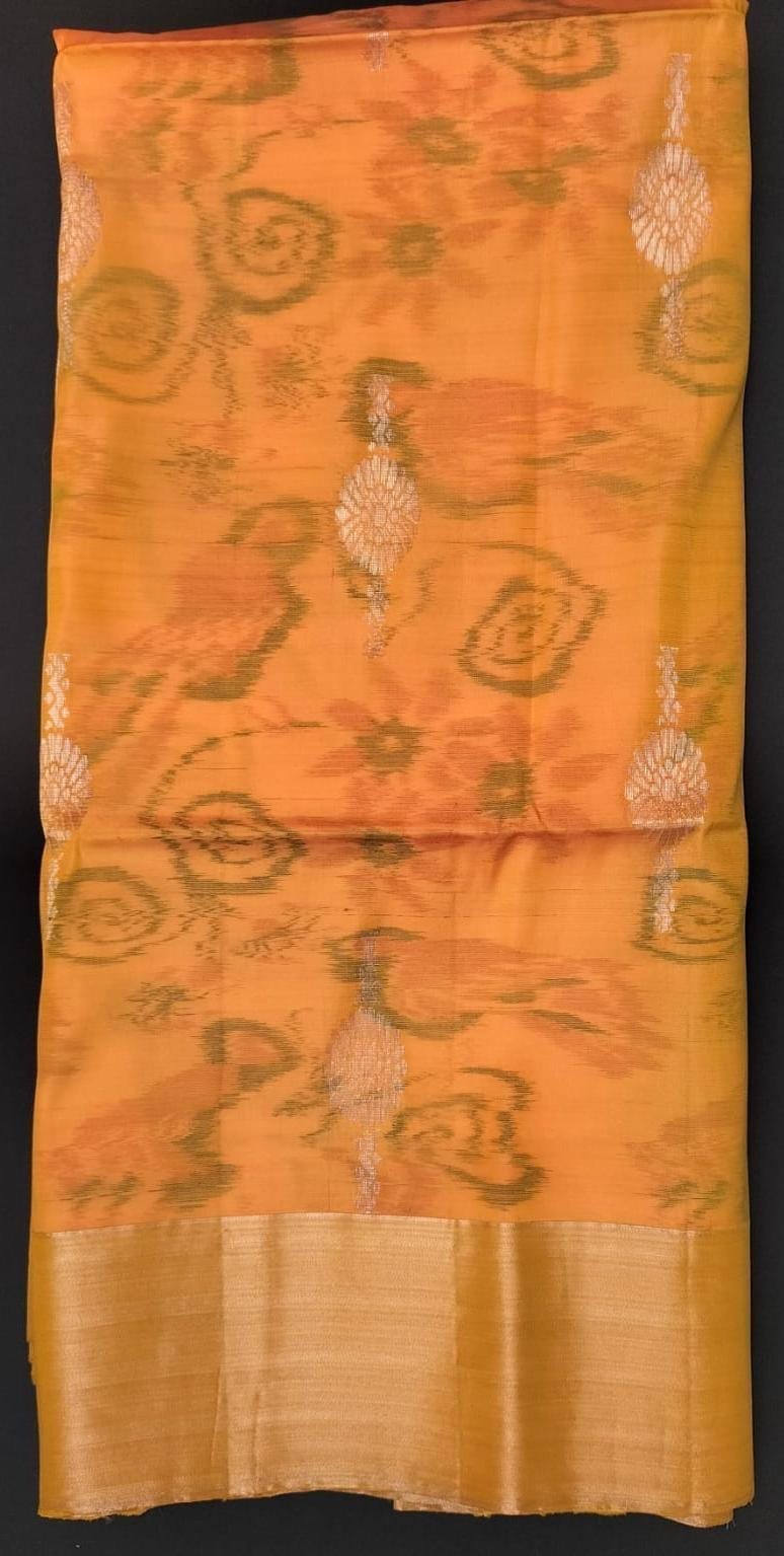 Silk Saree -Ikkat-yellow color -kaddi border