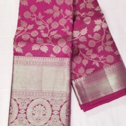 kanchi silk majenta pink saree with zari flowers