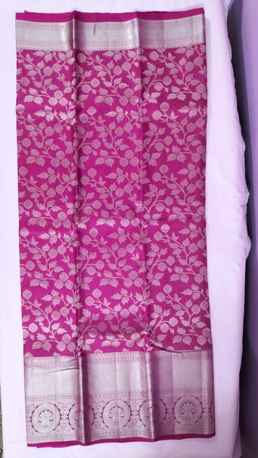 kanchi silk majenta pink saree with zari flowers