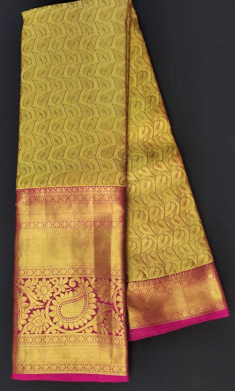 Kanchi Green Color Silk saree -leaves design all over