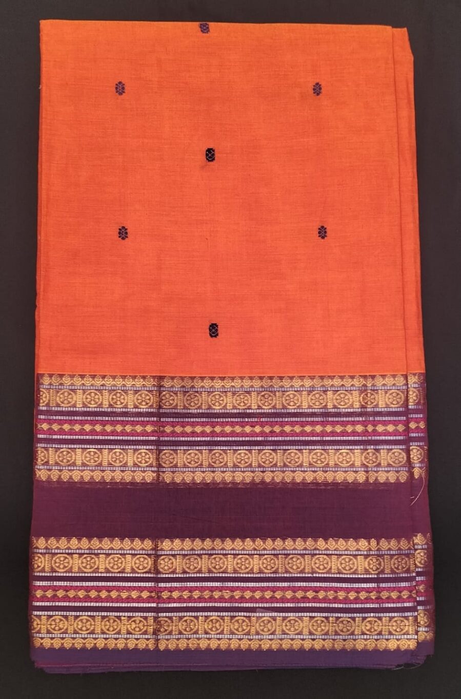 kanchi cotton orange color saree -a2