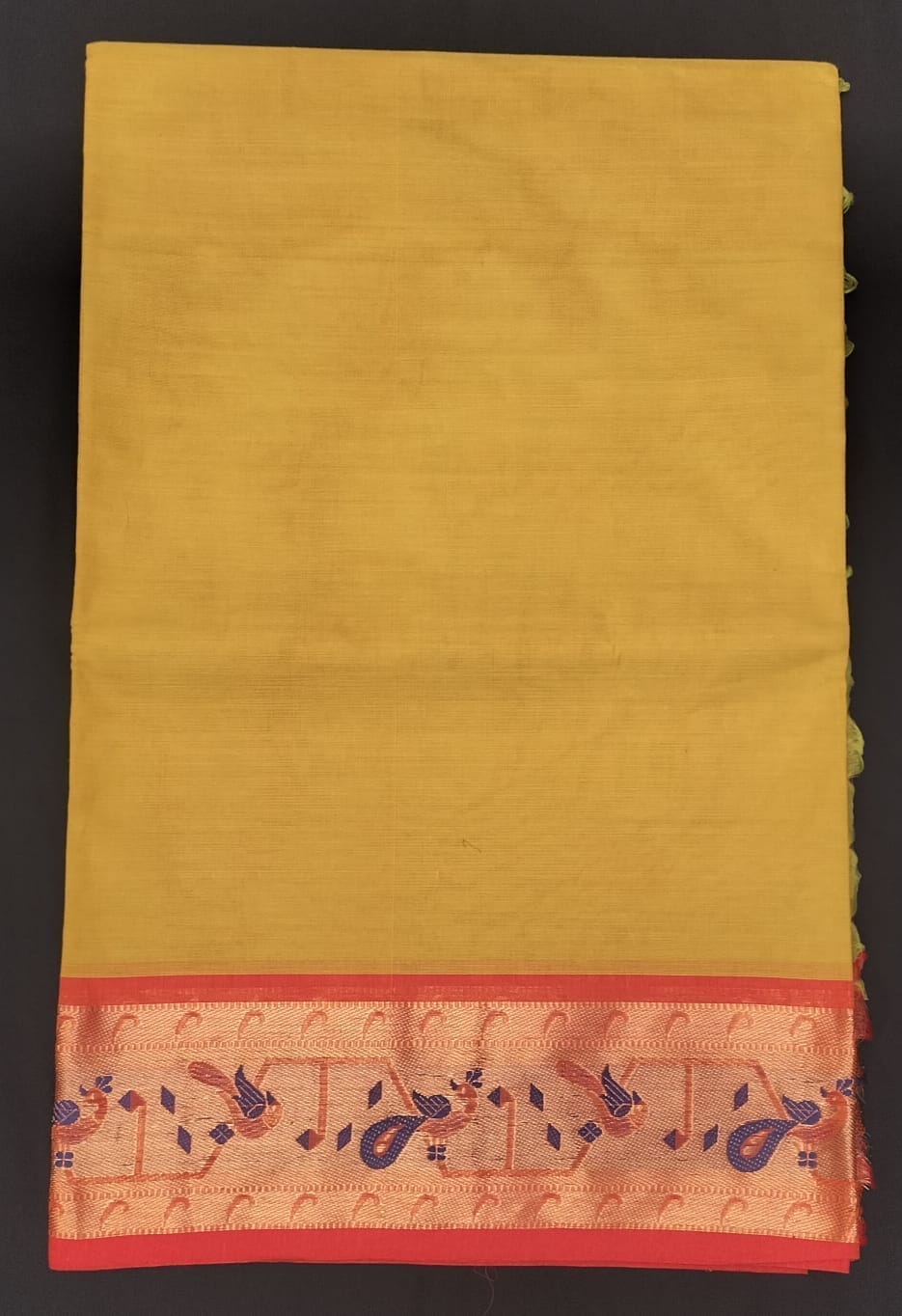 Kanchi Handloom Mustard color cotton saree