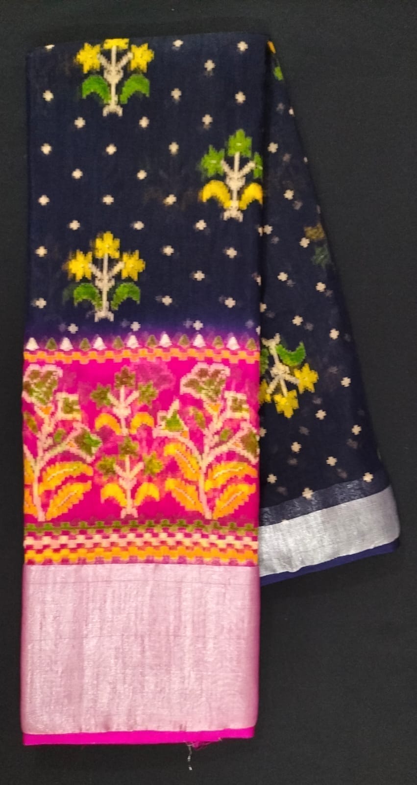 fancy saree - blue color and pink border-fs-2